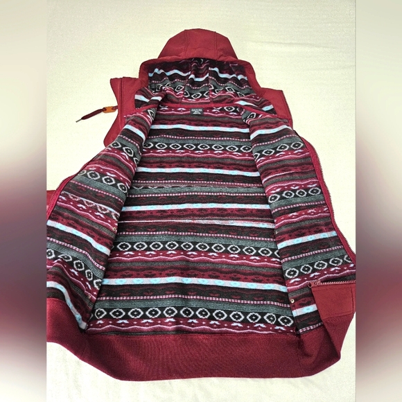 Empyre Womens Hooded Full Zip Fleece Softshell Jacket Coat 2 Tone Burgundy Small - Picture 3 of 7